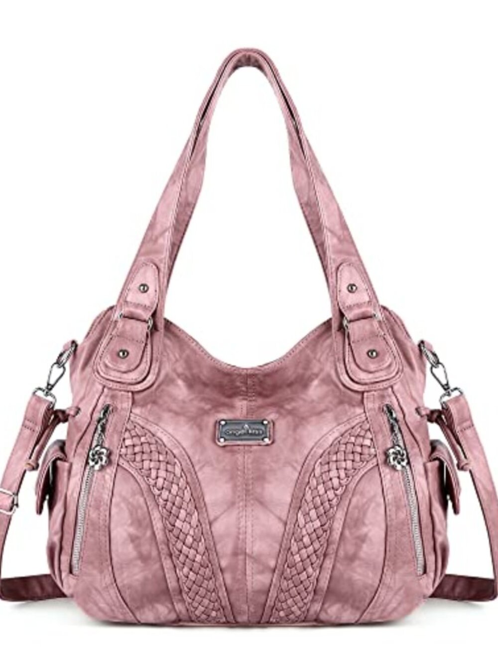 Washed Synthetic Leather Tote Bag Top Handle Satchel Shoulder Handbag